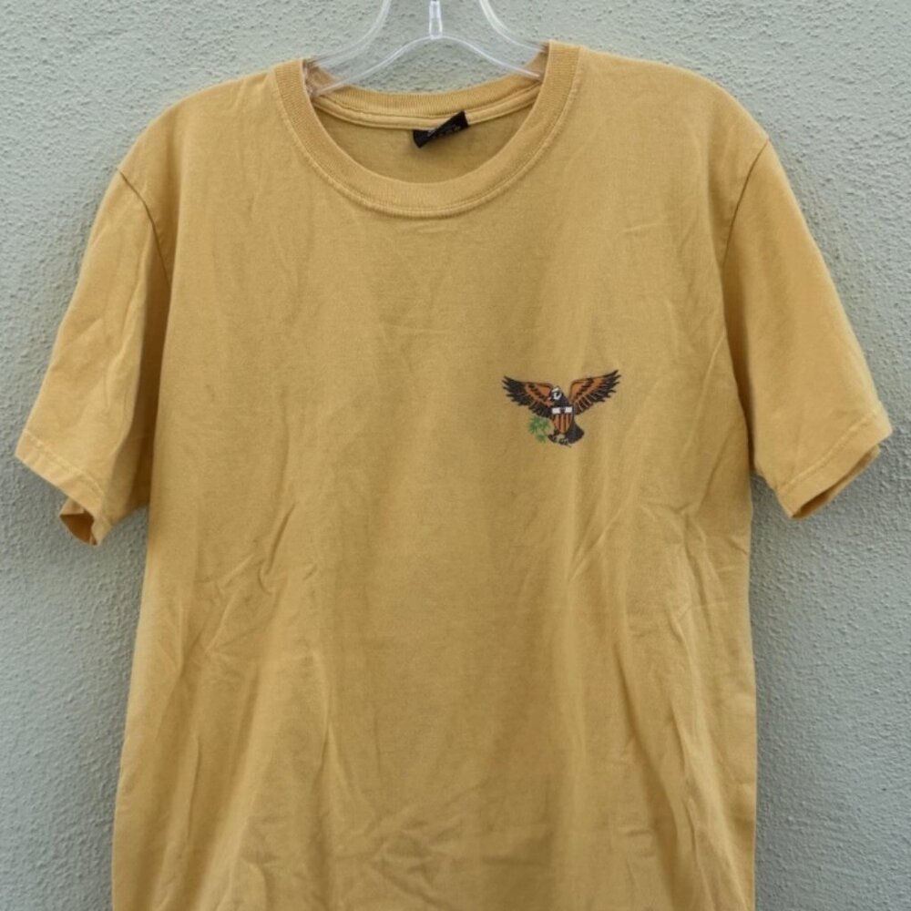 Stussy Eagle Wingspan Spell Out Logo Tee Shirt Rare Vintage Yellow Sz M USED